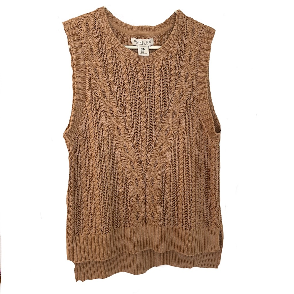 Rachel Zoe Tan Cable Knit Sleeveless Crewneck Sweater